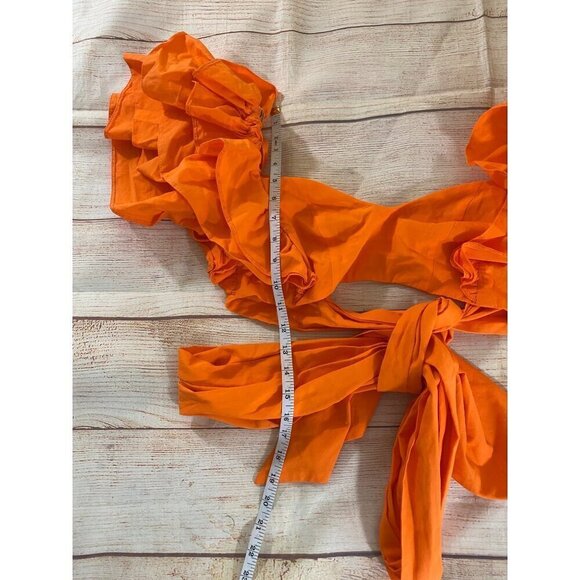 Asos Luxe Women's Orange Wrap Crop Top Puff Sleeves - 0 - Picture 4 of 11